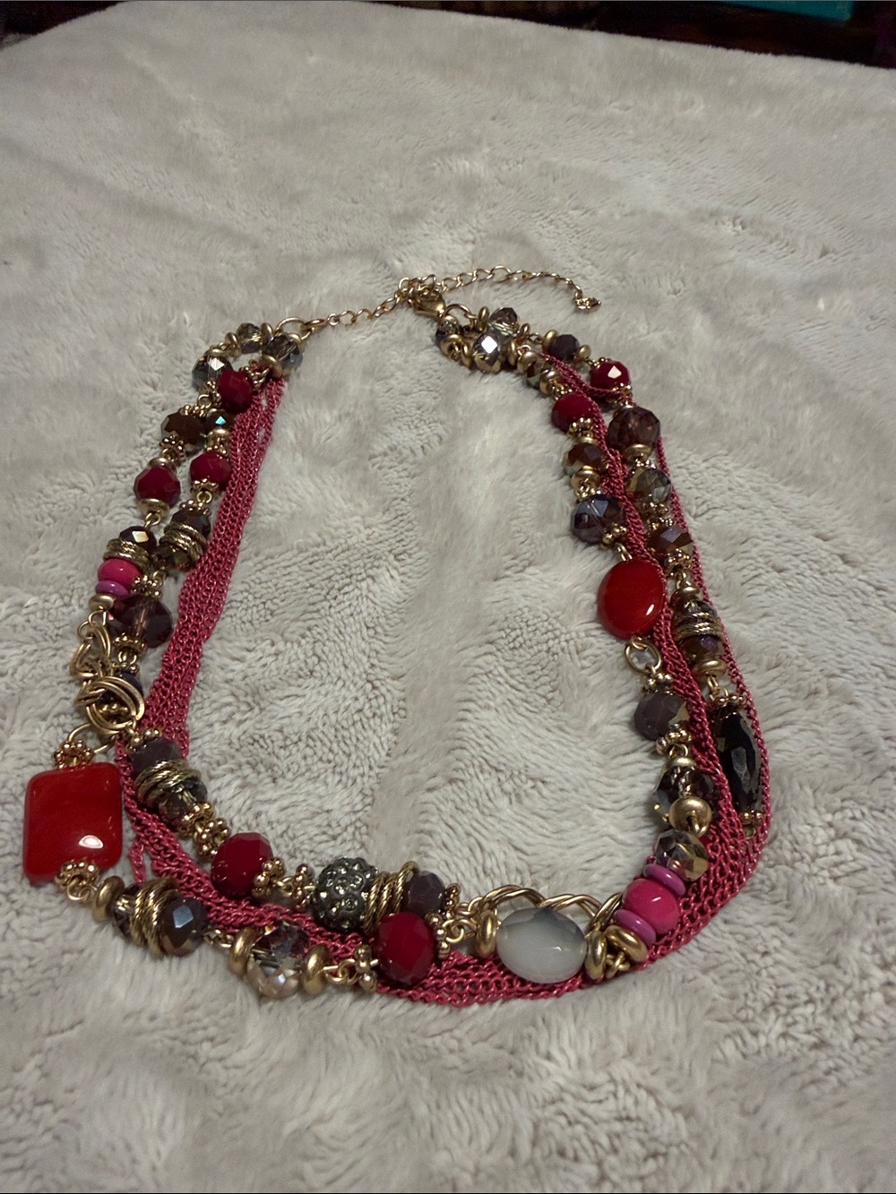 Premier Designs Pink and Red Multi-Strand Beaded Necklace